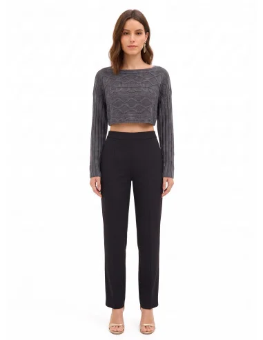 Pull court en maille tressée horizontalement Rinascimento - Gris