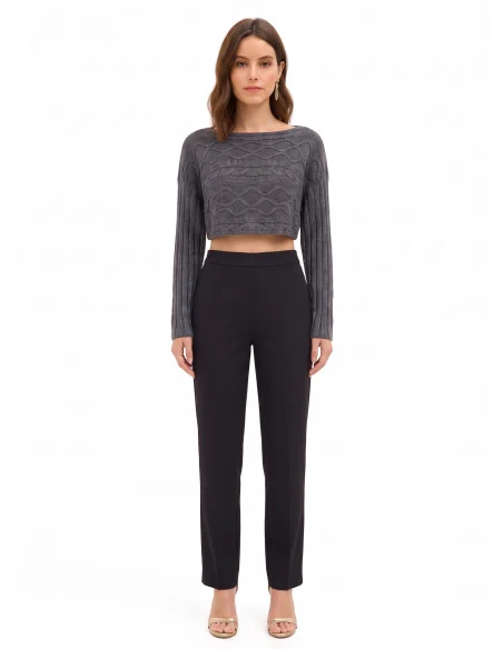 Pull court en maille tressée horizontalement Rinascimento - Gris