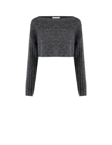 Pull court en maille tressée horizontalement Rinascimento - Gris