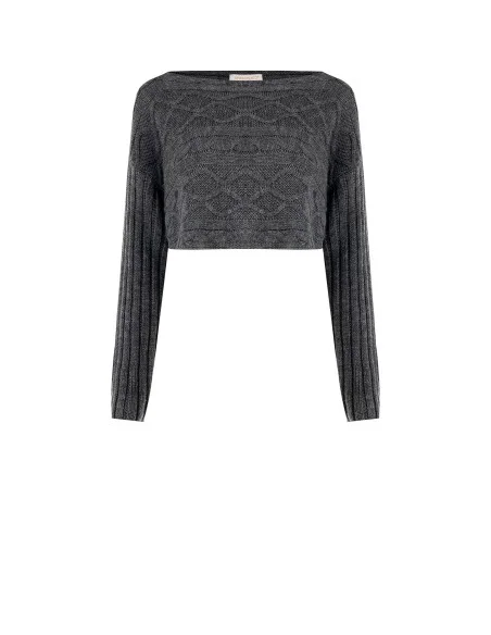 Pull court en maille tressée horizontalement Rinascimento - Gris