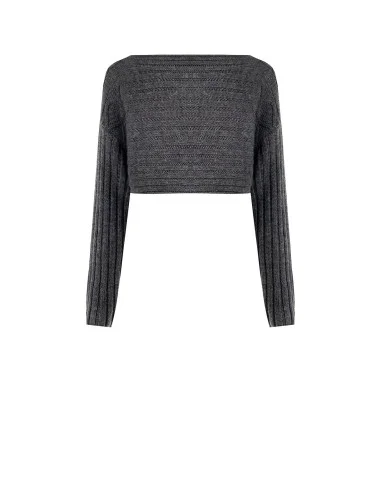 Pull court en maille tressée horizontalement Rinascimento - Gris