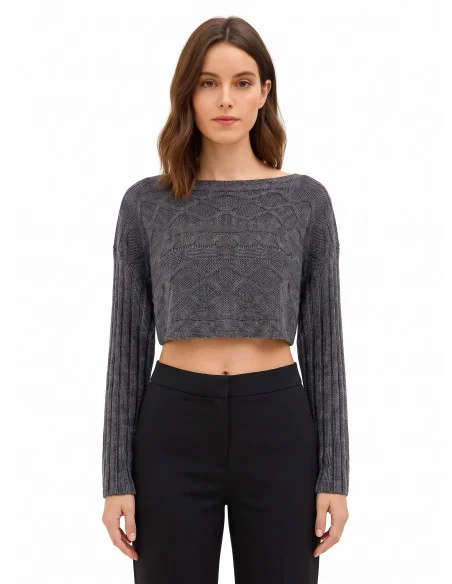Pull court en maille tressée horizontalement Rinascimento - Gris
