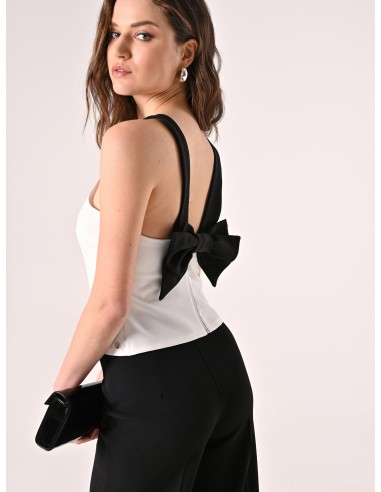 Crop-top ajusté en tissu technique avec nœud au dos Rinascimento