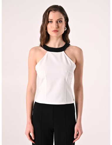 Crop-top ajusté en tissu technique avec nœud au dos Rinascimento