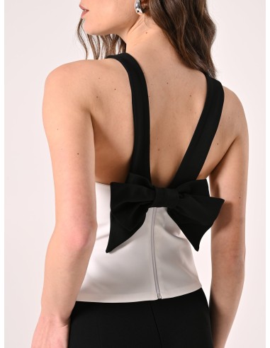 Crop-top ajusté en tissu technique avec nœud au dos Rinascimento