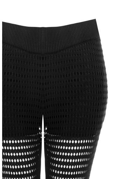 Pantalon évasé en maille ajourée et à franges avec short intégré Rinascimento