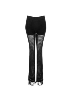 Pantalon évasé en maille ajourée et à franges avec short intégré Rinascimento