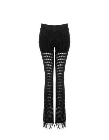 Pantalon évasé en maille ajourée et à franges avec short intégré Rinascimento