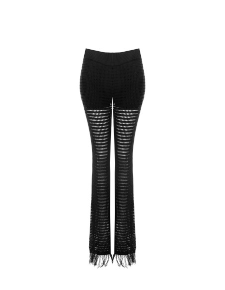 Uitlopende broek van opengewerkt breisel met franjes en geïntegreerde shorts Rinascimento