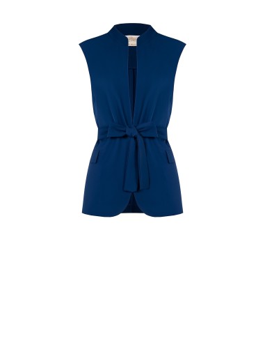 Veste blazer ouverte sans manches en tissu fluide avec ceinture assortie Rinascimento