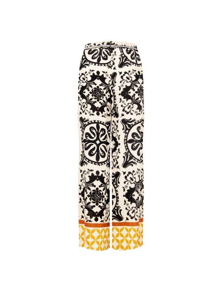 Pantalon large en viscose effet froissé avec ceinture assortie et élastique au dos Rinascimento