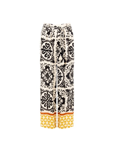 Pantalon large en viscose effet froissé avec ceinture assortie et élastique au dos Rinascimento
