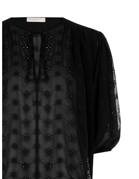 Blouse courte et ample en georgette brodée de fleurs Rinascimento