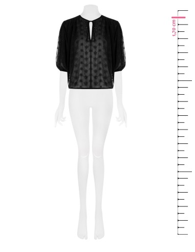 Blouse courte et ample en georgette brodée de fleurs Rinascimento