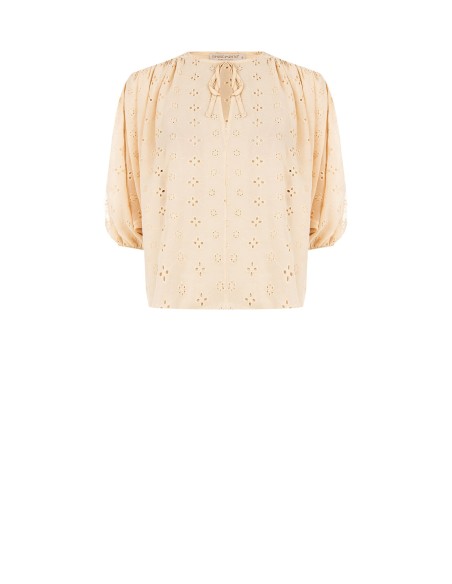 Blouse courte et ample en georgette brodée de fleurs Rinascimento