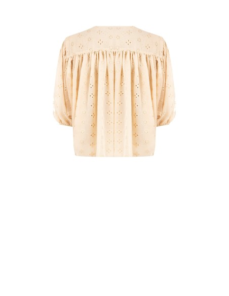 Blouse courte et ample en georgette brodée de fleurs Rinascimento