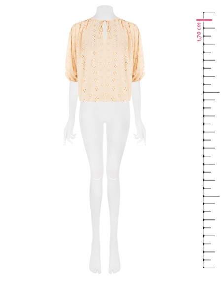 Korte en wijde blouse van geborduurde georgette met bloemenmotief Rinascimento