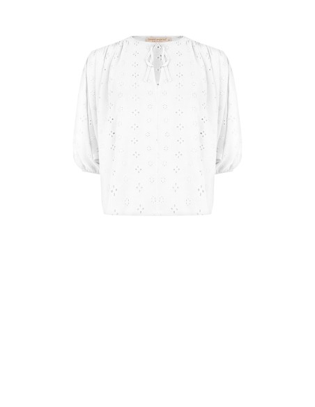 Korte en wijde blouse van geborduurde georgette met bloemenmotief Rinascimento