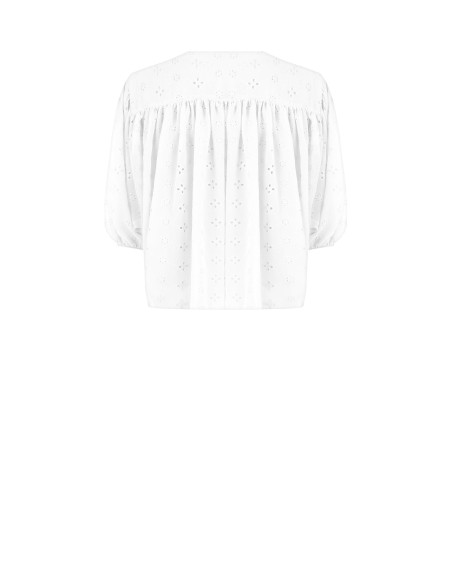 Korte en wijde blouse van geborduurde georgette met bloemenmotief Rinascimento