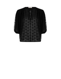 Korte en wijde blouse van geborduurde georgette met bloemenmotief Rinascimento 2