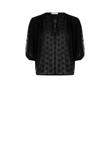 Korte en wijde blouse van geborduurde georgette met bloemenmotief Rinascimento