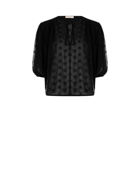 Blouse courte et ample en georgette brodée de fleurs Rinascimento