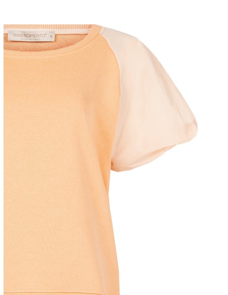 Sweat-shirt oversize en mélange de coton avec manches ballon en nylon Rinascimento