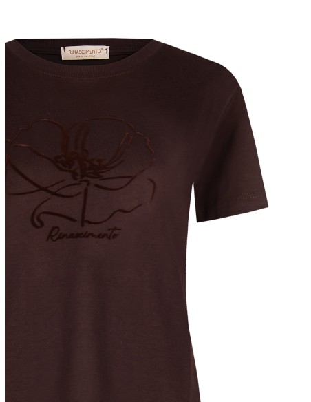 T-shirt regular en coton avec imprimé floral floqué Rinascimento