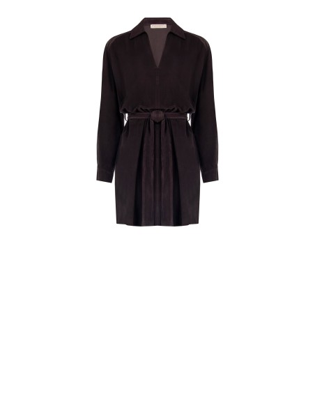 Robe courte en velours côtelé avec col en V et poches Rinascimento