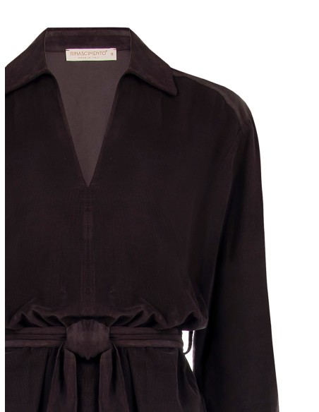Robe courte en velours côtelé avec col en V et poches Rinascimento
