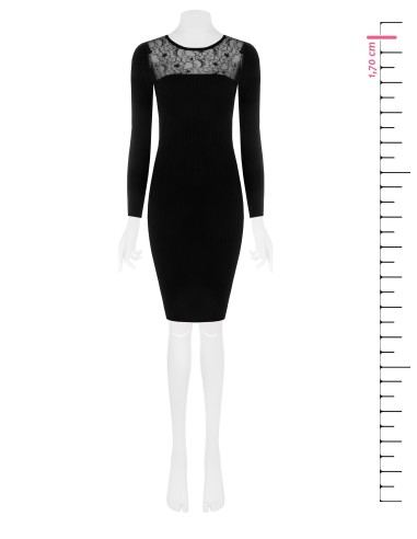 Robe midi fourreau en maille côtelée avec empiècement en dentelle Rinascimento