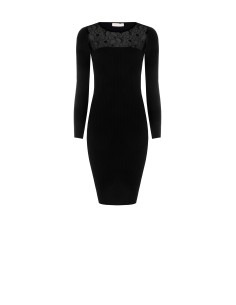 Robe midi fourreau en maille côtelée avec empiècement en dentelle Rinascimento