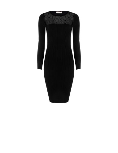 Robe midi fourreau en maille côtelée avec empiècement en dentelle Rinascimento