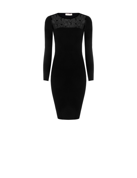 Robe midi fourreau en maille côtelée avec empiècement en dentelle Rinascimento