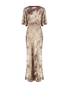 Robe longue à effet laminé, froncée sur les hanches, Rinascimento