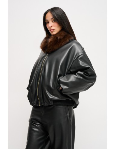 Maryley - Blouson bombardier en faux cuir avec col en fausse fourrure