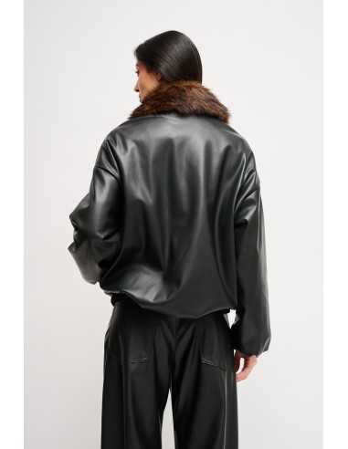 Maryley - Blouson bombardier en faux cuir avec col en fausse fourrure