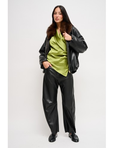 Maryley - Blouson bombardier en faux cuir avec col en fausse fourrure
