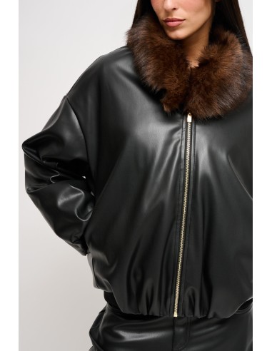 Bomberjack van imitatieleer met kraag van imitatiebont Maryley