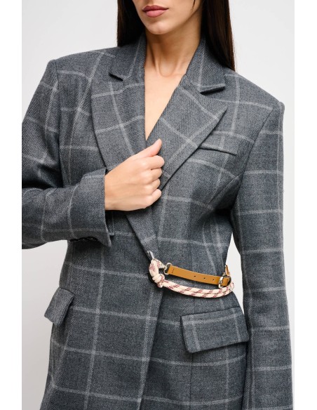 Maryley Waist Strap Check Jacket