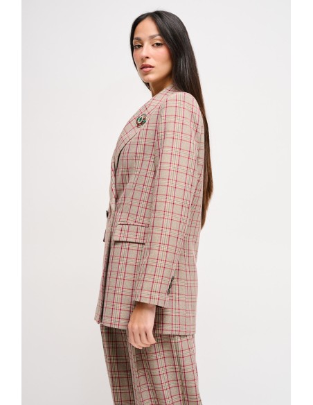 Maryley - Veste à carreaux à double boutonnage avec broche