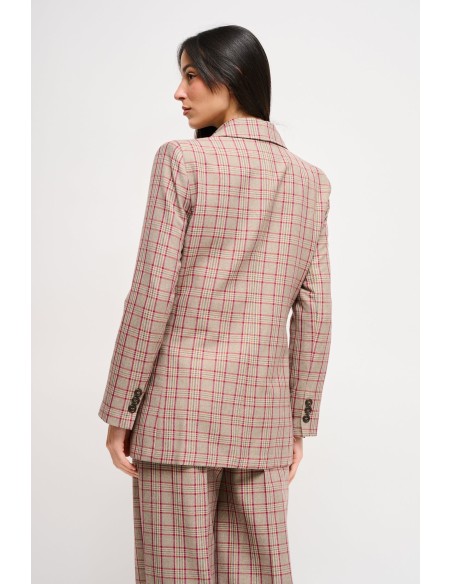 Maryley - Veste à carreaux à double boutonnage avec broche