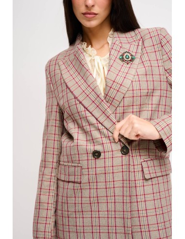 Maryley - Veste à carreaux à double boutonnage avec broche