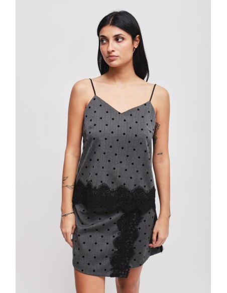 Top à pois avec empiècements en dentelle Maryley