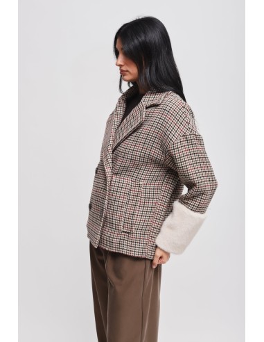 Veste Pied De Poule Avec Manches En Fausse Fourrure Maryley