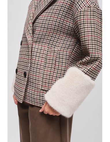 Veste Pied De Poule Avec Manches En Fausse Fourrure Maryley