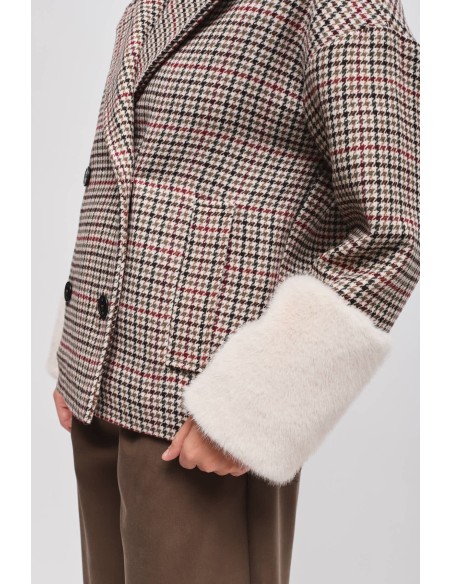 Veste Pied De Poule Avec Manches En Fausse Fourrure Maryley