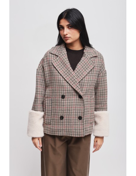 Veste Pied De Poule Avec Manches En Fausse Fourrure Maryley