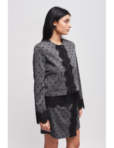 Maryley - Veste courte à pois avec empiècements en dentelle
