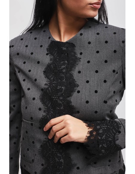 Maryley - Veste courte à pois avec empiècements en dentelle